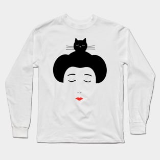 Geisha and Cat Long Sleeve T-Shirt